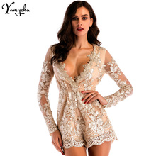 2020 New Sexy Women Summer Jumpsuit Mesh Long Sleeves Embroidery Bodysuit Body Feminino Elegant Fashion Playsuit Overalls 2024 - buy cheap
