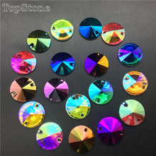 TopStone Mix AB Colors 14mm Rivoli High Quality Resin Sew On Stone Flatback Round Sew On Rhinestone For Clothes 2024 - buy cheap