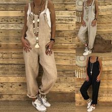 Summer Casual Women Jumpsuit Loose Cotton and Linen Baggy Trousers Jumpsuits Lady Sleeveless Strap Rompers with Pockets Solid 2024 - buy cheap