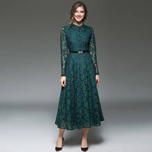 2018 Autumn high quality long dress temperament long-sleeved A-line Slim large lace women's dress Office Lady casual dresses 2024 - buy cheap