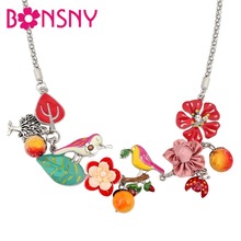 Bonsny Enamel Alloy Floral Bird Flower Beetles Fruit Tree Choker Necklace Pendant Lovely Cartoon Jewelry For Women Girls Teens 2024 - buy cheap