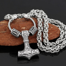 VikingCeltic Nordic viking mjolnir  stainless steel thor hammer necklace for man -king chain 2024 - buy cheap