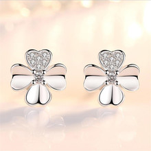 New Fashion Silver Plated Earrings For Girl Party Accessories Trendy Crystal Clover Female Stud Earrings Women Gift 2024 - buy cheap