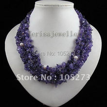 ¡Increíble! 4 filas púrpura amatistas y collar de perlas Multicolor moda mujer joyería collar venta al por mayor envío gratis A2544 2024 - compra barato
