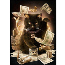 Diamond Embroidery Cat With Cash Pattern DIY 5D Diamond Painting Needlework Cross Stitch Full Drill Rhinestones Painting XU 2024 - buy cheap