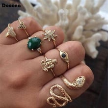 Docona Women Men 7 pcs/sets Luxurious Gold Color Finger Rings Sets Punk Eyes Snake Flowers Heart Shape Jewelry Accessories 7068 2024 - buy cheap