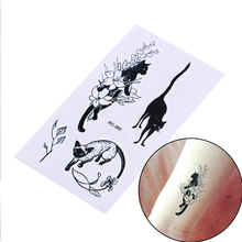 Черные кошки, временная татуировка, боди-арт, на руку, мигающая татуировка, наклейка s 10,5*6 см, водостойкая, искусственная, безболезненная татуировка, наклейка 2024 - купить недорого