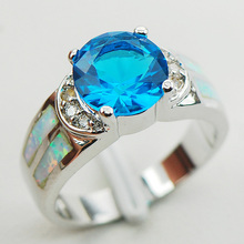 Blue Crystal Zircon White Fire Opal 925 Sterling Silver Woman Ring Size 6 7 8 9 10 R1175 2024 - buy cheap