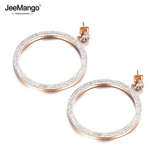 JeeMango Hyperbole Big Circle CZ Crystals Earrings For Women Stainless Steel Jewelry Bijoux Brincos Pendientes Mujer JE18083 2024 - buy cheap