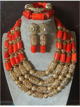 Fabulous 4 Layers Dubai New Jewelry Accessories African Coral Bridal Jewelry Set Free Shipping CNR657 2024 - buy cheap