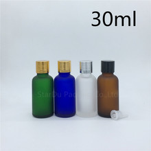 Botella de viaje de 30ml, botella de vidrio esmerilado transparente, verde, azul, ámbar, frascos de 30cc, botella de aceite esencial con tapa 2024 - compra barato