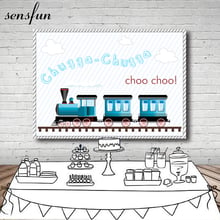 Sensfun Cartoon Train Photography Backdrop For Kids Clouds Striped Children 1st Birthday Party Backgrounds For Photo Studio 2024 - buy cheap