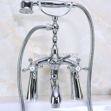 Chrome Bathroom Clawfoot Tub Faucet Mixer Tap w/ Handshower Cross Handles - Deck Mount lna120 2024 - buy cheap