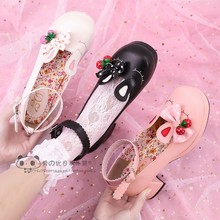 Kawaii Girl Tea Party Cos Shoes Bells Ears Japanese Middle Heel Lolita Bowknot Princess JK Uniform Lolita Shoes 2024 - buy cheap