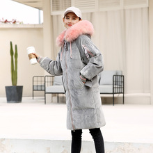 Jaqueta de inverno feminina para neve, casaco longo com gola de pele e capuz em pato branco 2024 - compre barato
