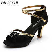DILEECHI Latin dance shoes female adult black blue Ballroom dancing shoes adjust width narrow foot 2024 - buy cheap