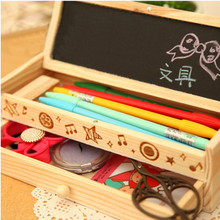 Wooden pencil cases Korean desk accessories pencil box cute pencil case blackboard double layer office supplies stationery case 2024 - купить недорого