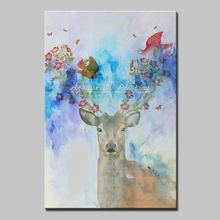 Arthyx-cuadro pintado a mano de ciervo Sika, pinturas al óleo sobre lienzo, póster de arte de pared de animales abstractos modernos para decoración del hogar y sala de estar 2024 - compra barato