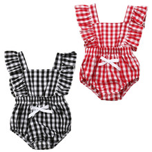 Newborn Baby Girl Clothes Ruffle Plaids Romper Jumpsuit Outfits 0-24M   Baby Clothing 2024 - buy cheap