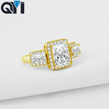 QYI joyería de boda 14 K anillos de oro amarillo sólido mujeres joyería anillo de compromiso Retangle corte Sona diamante simulado 2024 - compra barato