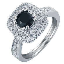 Hd anéis cor de prata para mulheres, acessórios para casamento, noivado, preto, redondo, zircônio cúbico, joias, presentes 2024 - compre barato