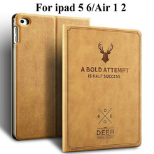 Capa de couro pu padrão cervo para apple ipad air 1 2 capa de tablet inteligente de alta qualidade para apple ipad 5 6 capa + película + caneta 2024 - compre barato