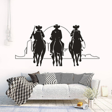 Horse Rider With Sunset Wall Art Poster Three Western CowboysVinyl Decals Horses Man Silhouette Movie Silhouette Sticker AZ358 2024 - buy cheap