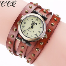 CCQ Brand Vintage Retro Rivet Genuine Women Leather Bracelet Wristwatch Fashion Quartz Watch Relogio Feminino Drop Shipping 2024 - buy cheap