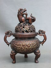 20 cm */ Marked Chinese Bronze Flower Beast Lion Head Statue Incense Burner 2024 - buy cheap