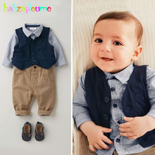 Roupas para bebês recém-nascidos, 3 pçs/0-18 meses/2017 primavera outono, conjunto de roupas de cavalheiro + camiseta xadrez + calças, bc1060 2024 - compre barato