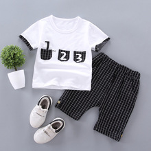 Summer Kids Set Boys letters printed casual short-sleeved suit T-shirt + pants 2 pieces Boys clothes 2024 - buy cheap