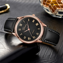 Marca de luxo relógios masculinos estilo vintage pulseira de couro relógio de pulso para o homem números romanos dial rosa caso ouro reloj hombre 2024 - compre barato
