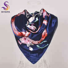 [BYSIFA] темно-синий женский шелковый шарф с буквенным принтом, шаль, модные аксессуары, квадратный атласный платок, шаль, платок на весну и осень 2024 - купить недорого