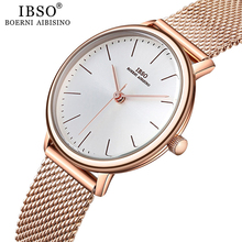 Женские кварцевые часы IBSO, розовое золото, ультратонкие кварцевые часы из нержавеющей стали с сетчатым ремешком 2024 - купить недорого