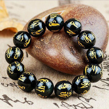 Obsidiana Natural de moda de Buda auténtico para hombres, pulsera de seis palabras, joyería fina 2024 - compra barato