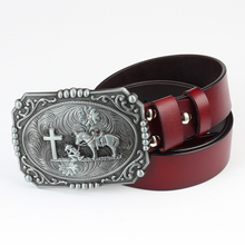 Western cowboy style belt cowskin leather Bullhead buckle Western knight belt genuine leather Cow boy 2024 - buy cheap