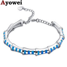 Ayowei opala de fogo azul 925 folha de prata bambu pulseira joias estilosas presente de casamento ob100a 2024 - compre barato