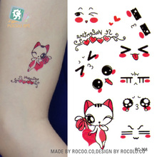 Rocooart rc368 tatuagem temporária à prova d'água, adesivo de emoções de gato fofo estilo dia dos namorados tatuagem falsa arte corporal tatuagem para mulheres 2024 - compre barato