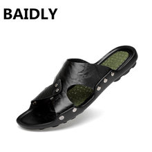 BAIDLY, nueva zapatilla de moda de verano, sandalias de cuero de vaca para hombres, zapatos casuales para hombres, suelas de goma antideslizantes, Chanclas de playa Plus 36-46 2024 - compra barato