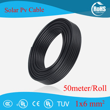Cable PV de 50 metros por rollo, Cable Solar de 6mm2 (10AWG), Cable rojo o negro Pv, Cable Conductor de cobre XLPE, certificado TUV 2024 - compra barato