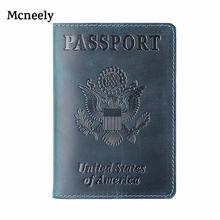 Mcnely capa para passaporte de couro genuíno, capa para passaporte com suporte de cartão de crédito, cavalo louco, estados unidos de negócios americanos 2024 - compre barato