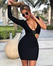 High Quality Celebrity Black One Shoulder Long Sleeve Sexy Rayon Bandage Dress Evening Party Dress 2024 - buy cheap