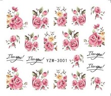 Adesivo de decalque para arte em unhas, 1 folha de 2021 diy, transferência pela água, arte de unha, flor rosa, decalques de beleza feminina, unhas de casamento 2024 - compre barato