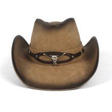 Men Western Cowboy Hat Roll Up Brim Dad Gentleman 100% Leather Sombrero Hombre Jazz Caps Size 58CM 2024 - buy cheap