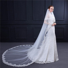 New Two Layers Bridal Veils Long Cathedrals Ivory Lace Edge Women Wedding Vail Veils With Comb Lange Sluier 3 meter White Ivory 2024 - buy cheap