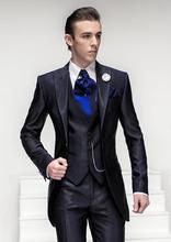 Chaqueta de satén para hombre, traje clásico de estilo italiano, color azul marino, esmoquin ajustado, 3 piezas 2024 - compra barato