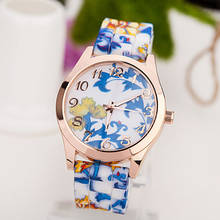 dropshipping lady dress watch Women Girl Watches Silicone Printed Flower Causal Quartz WristWatches 2024 - buy cheap