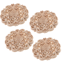 4Pcs Chinese Combine Western Style Wooden Carved Flower Round Appliques for House Decor 2024 - buy cheap