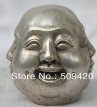 Free Shipping>>>China Chinese Buddhism Silver Happy Laugh Cry Angry 4 Face Head Buddha Statue 2024 - buy cheap