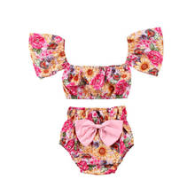 Kids Baby Girls Flower Crop Tops+ bow-knot Shorts 2pcs Outfits Set Sunsuit Clothes 2024 - buy cheap